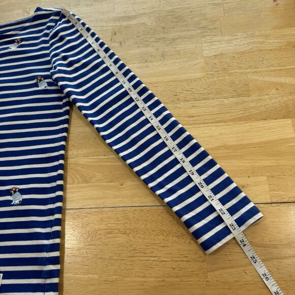 Talbots Stripe Blue Top Nautical Embroidered Frenchie 100% Cotton Preppy Small - Picture 9 of 11